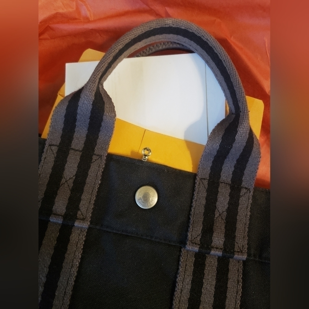 Hermès Herline Fourre Tout PM Gray/Black Tote Bag Small w COA - Picture 2 of 11